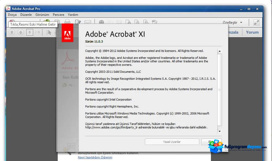 Adobe Acrobat XI Pro Katılımsız Sürüm İndir ekran görüntüsü