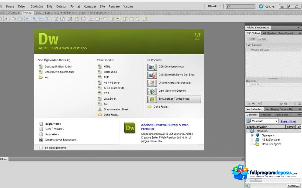 Adobe Dreamweaver CS5.5 Full Türkçe İndir ekran görüntüsü