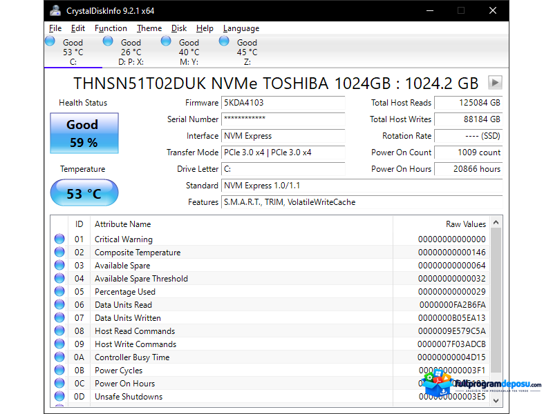 CrystalDiskInfo v9.4.2 Full Türkçe İndir ekran görüntüsü