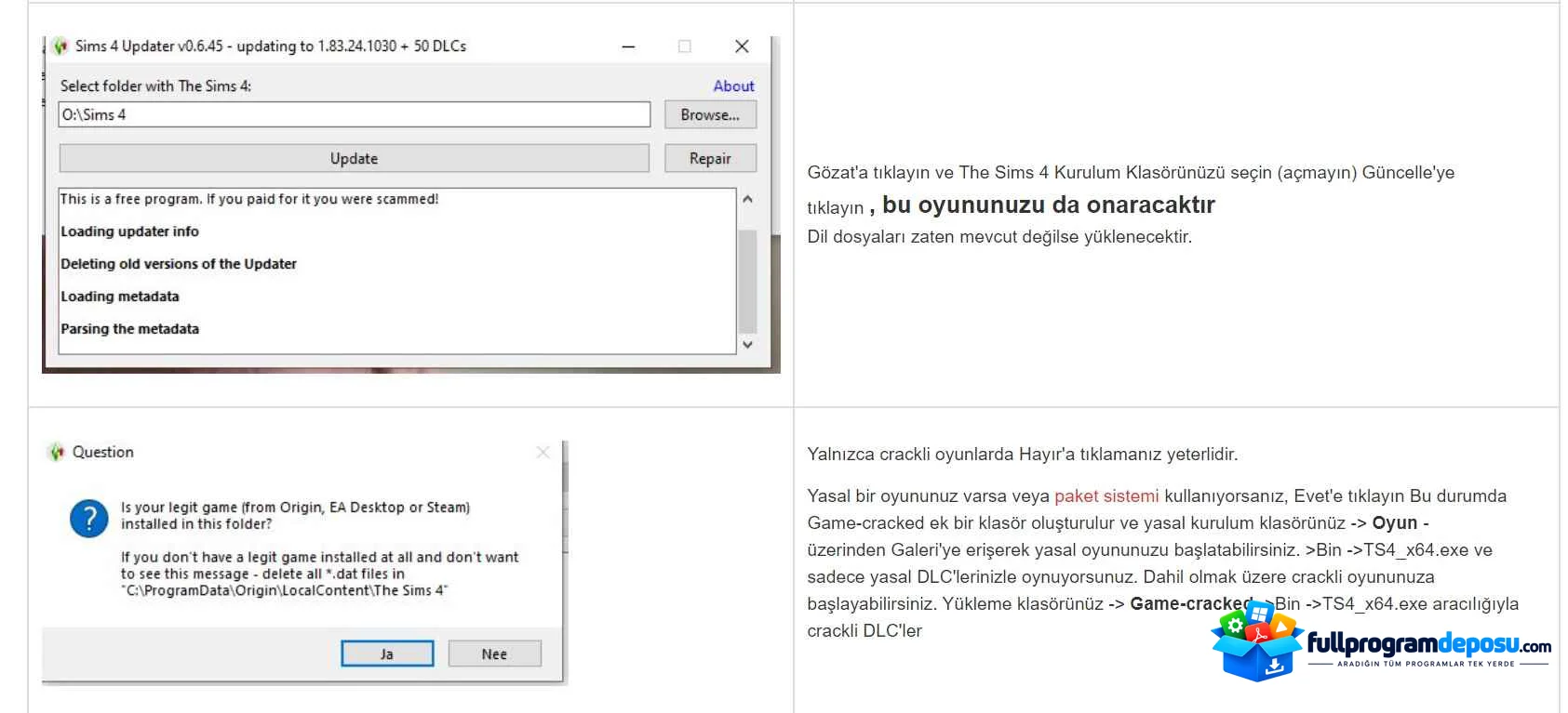 Sims 4 "Güncelleme Programı" İndir ekran görüntüsü