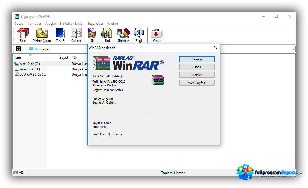 WinRAR 5.80 Katılımsız Sürüm İndir ekran görüntüsü